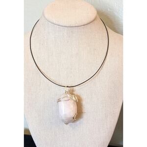 Rose Quartz Pendant Cable Choker Necklace